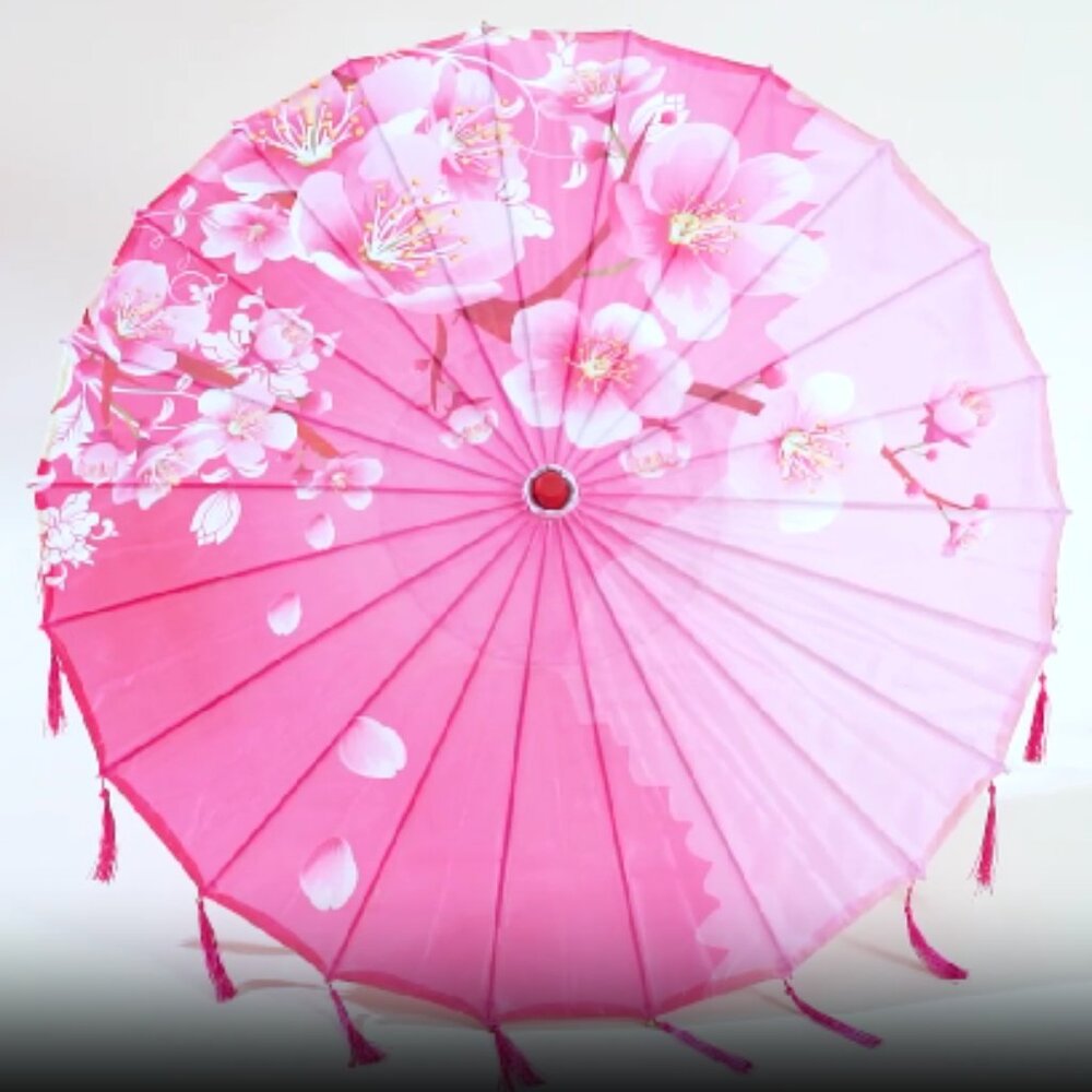 Decorative Pink Floral Sunshade Parasol (not for use in rain)